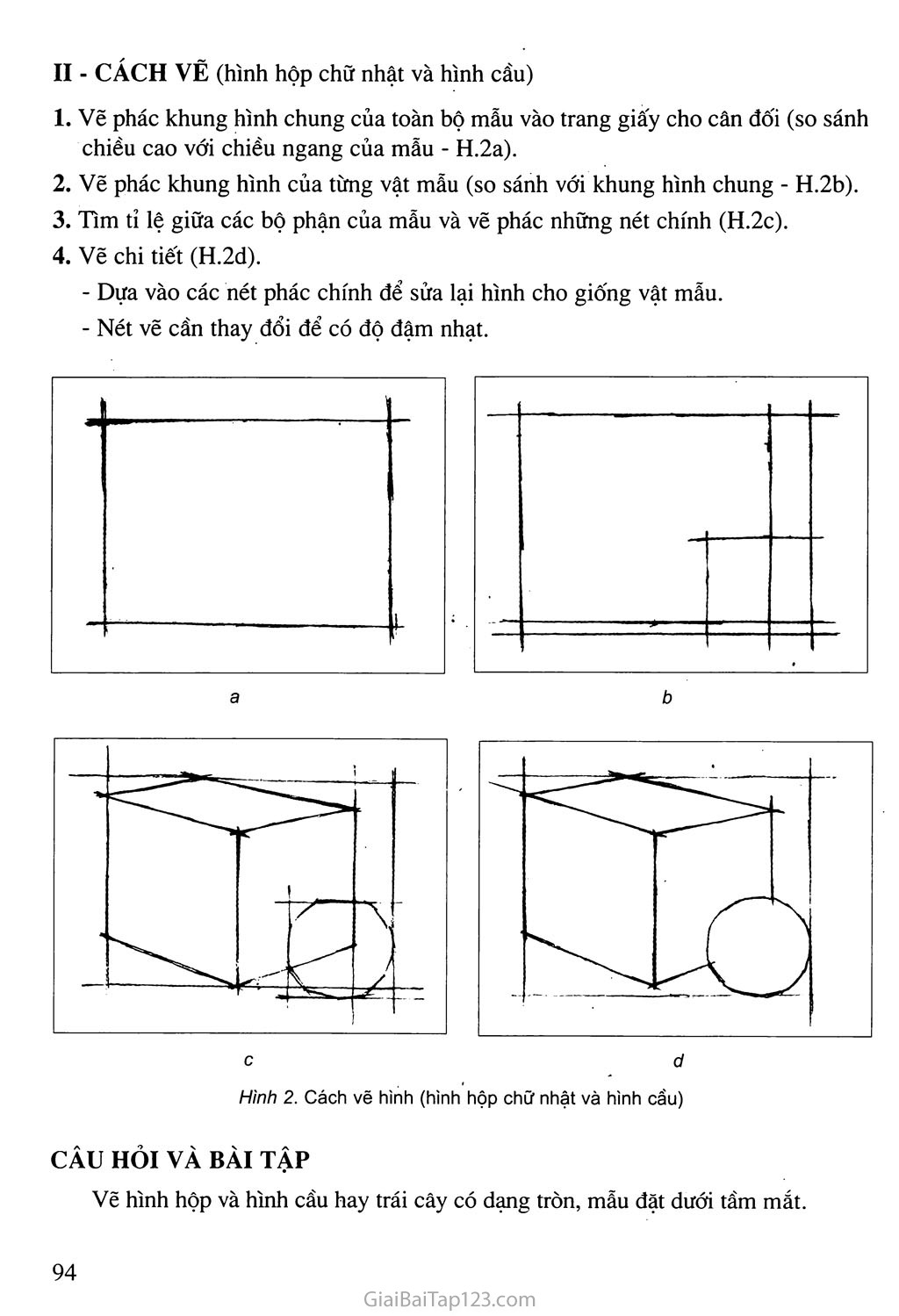Bài 7. Vẽ theo mẫu Mẫu có dạng hình hộp và hình cầu (Vẽ hình) trang 2