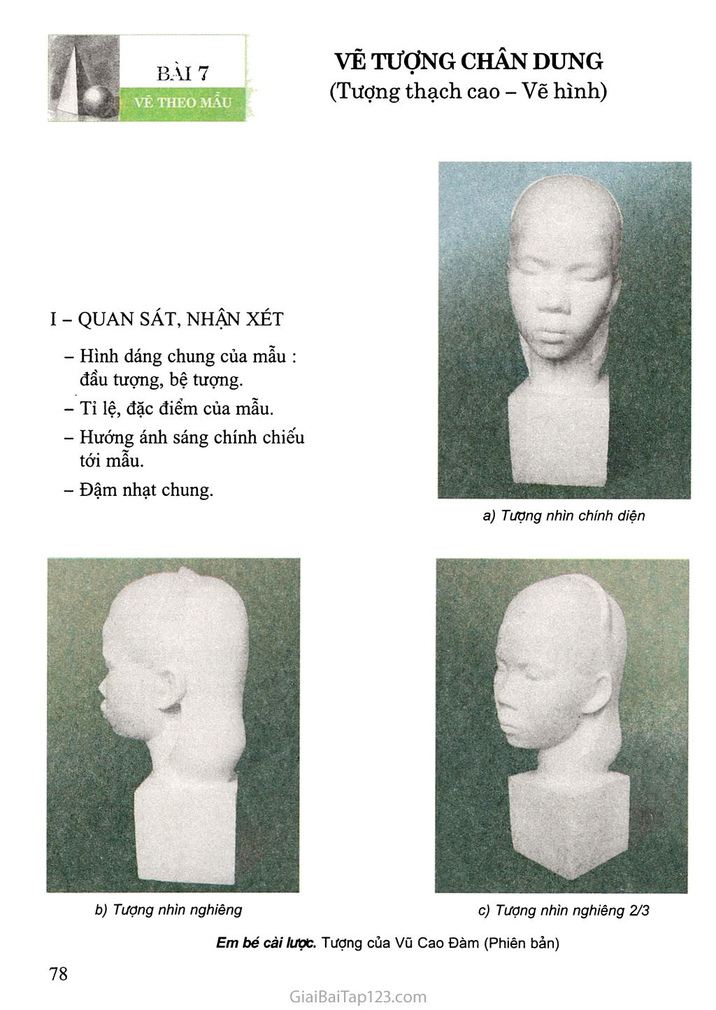 Bài 7. Vẽ theo mẫu Vẽ tượng chân dung (Tượng thạch cao - Vẽ hình) trang 1