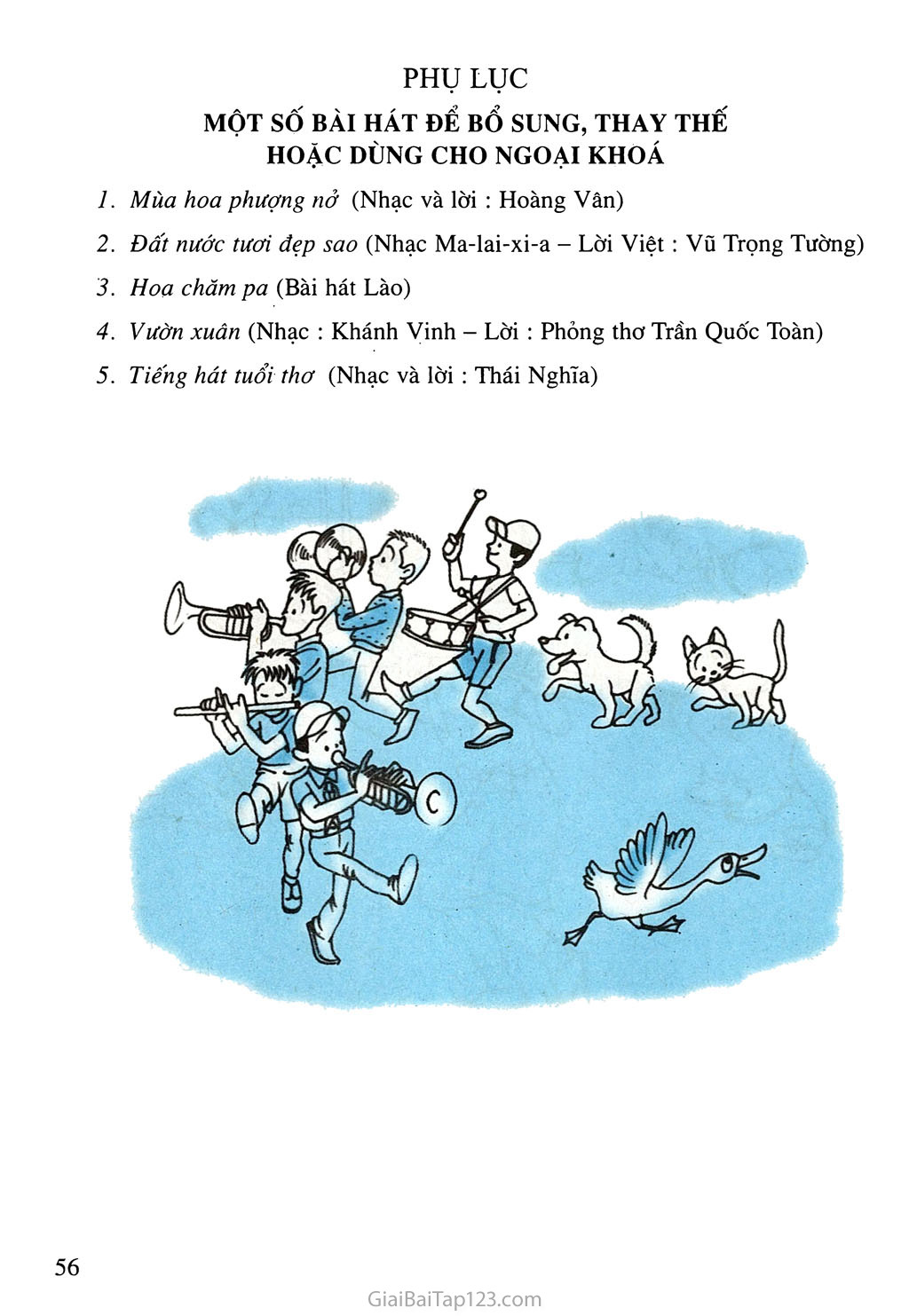 Phụ lục. Một số bài hát để bổ sung, thay thế hoặc dùng cho ngoại khoá trang 1 Phụ lục. Một số bài hát để bổ sung, thay thế hoặc dùng cho ngoại khoá trang 1
