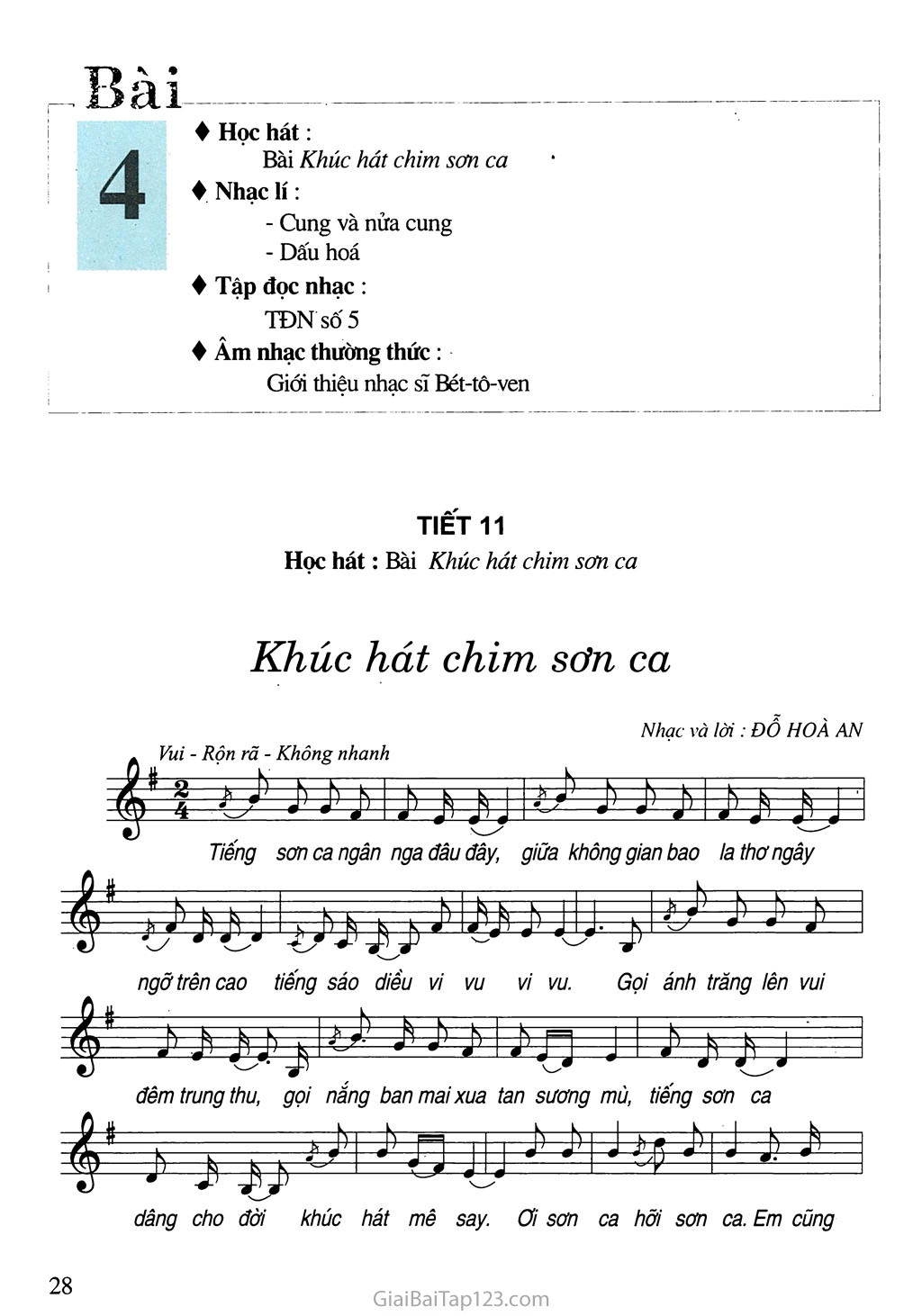 Tiết 11. Học hát: Bài Khúc hát chim sơn ca trang 1
