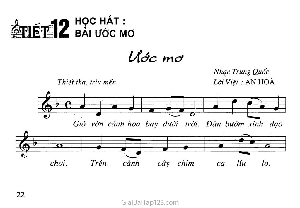 Tiết 12. Học hát: Bài ước mơ trang 1 Tiết 12. Học hát: Bài ước mơ trang 1