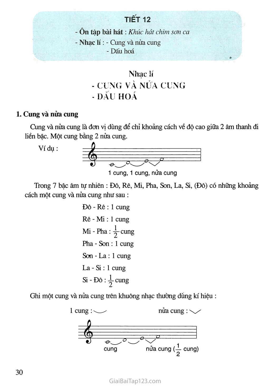 Tiết 12. Ôn tập bài hát: Khúc hát chim sơn ca - Nhạc lí: Cung và nửa cung - Dấu hóa trang 1