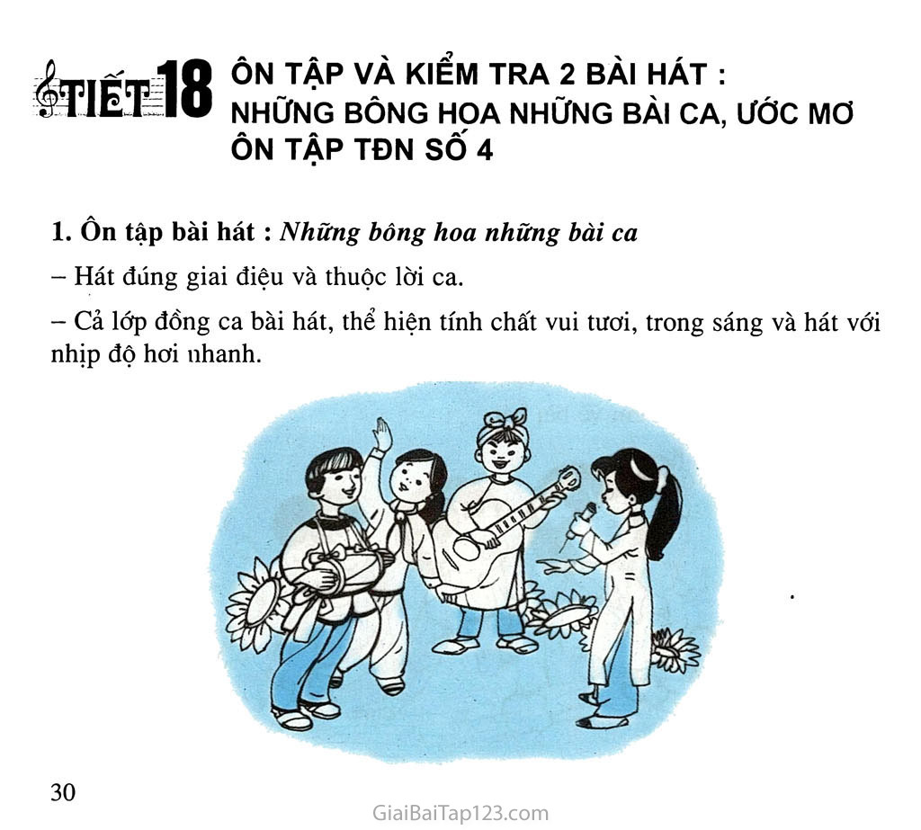 Tiết 18. Ôn tập và kiểm tra 2 bài hát: Những bông hoa những bài ca, ước mơ - Ôn tập TĐN số 4 trang 1