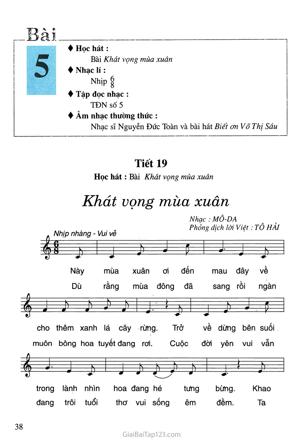 Tiết 19. Học hát: Bài Khát vọng mùa xuân trang 1