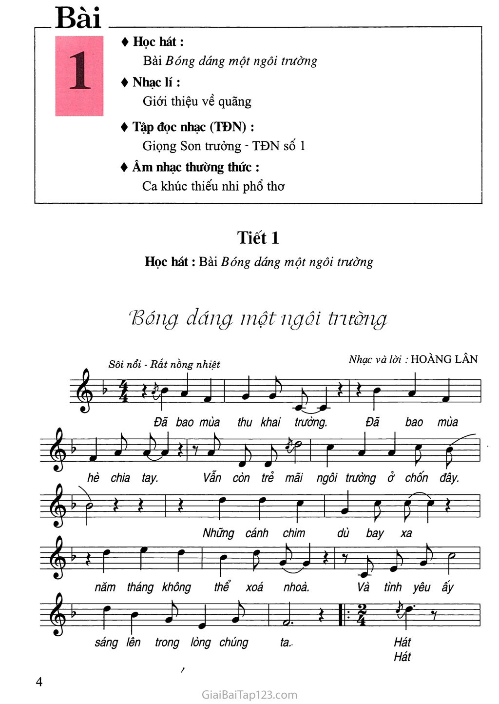 Tiết 1. Học hát: Bài Bóng dáng một ngôi trường trang 1