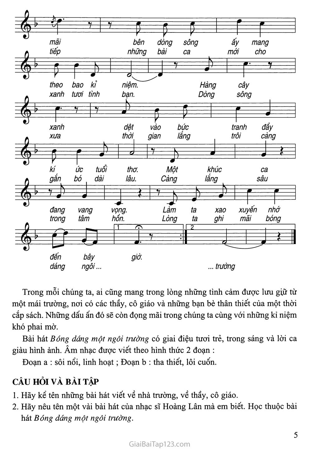 Tiết 1. Học hát: Bài Bóng dáng một ngôi trường trang 2