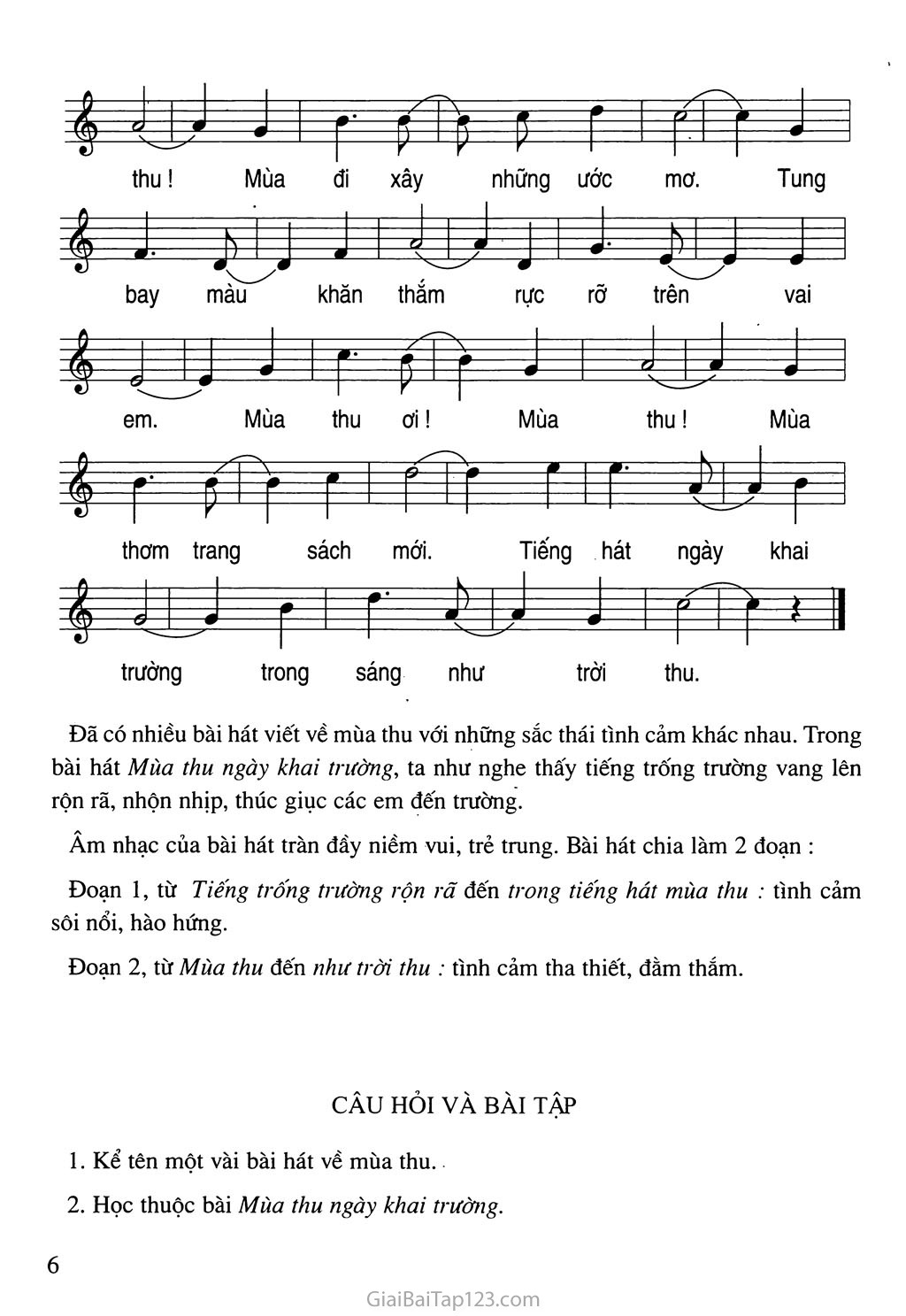 Tiết 1. Học hát: Bài Mùa thu ngày khai trường trang 2