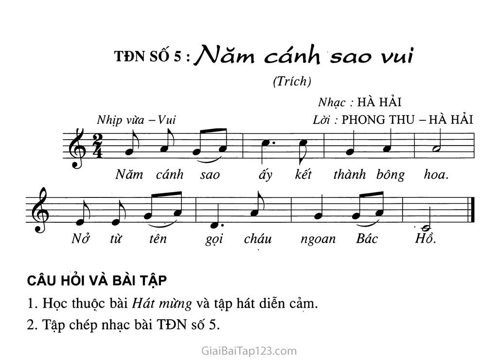 Tiết 20. Ôn tập bài hát: Hát mừng - Tập đọc nhạc: TĐN số 5 trang 2