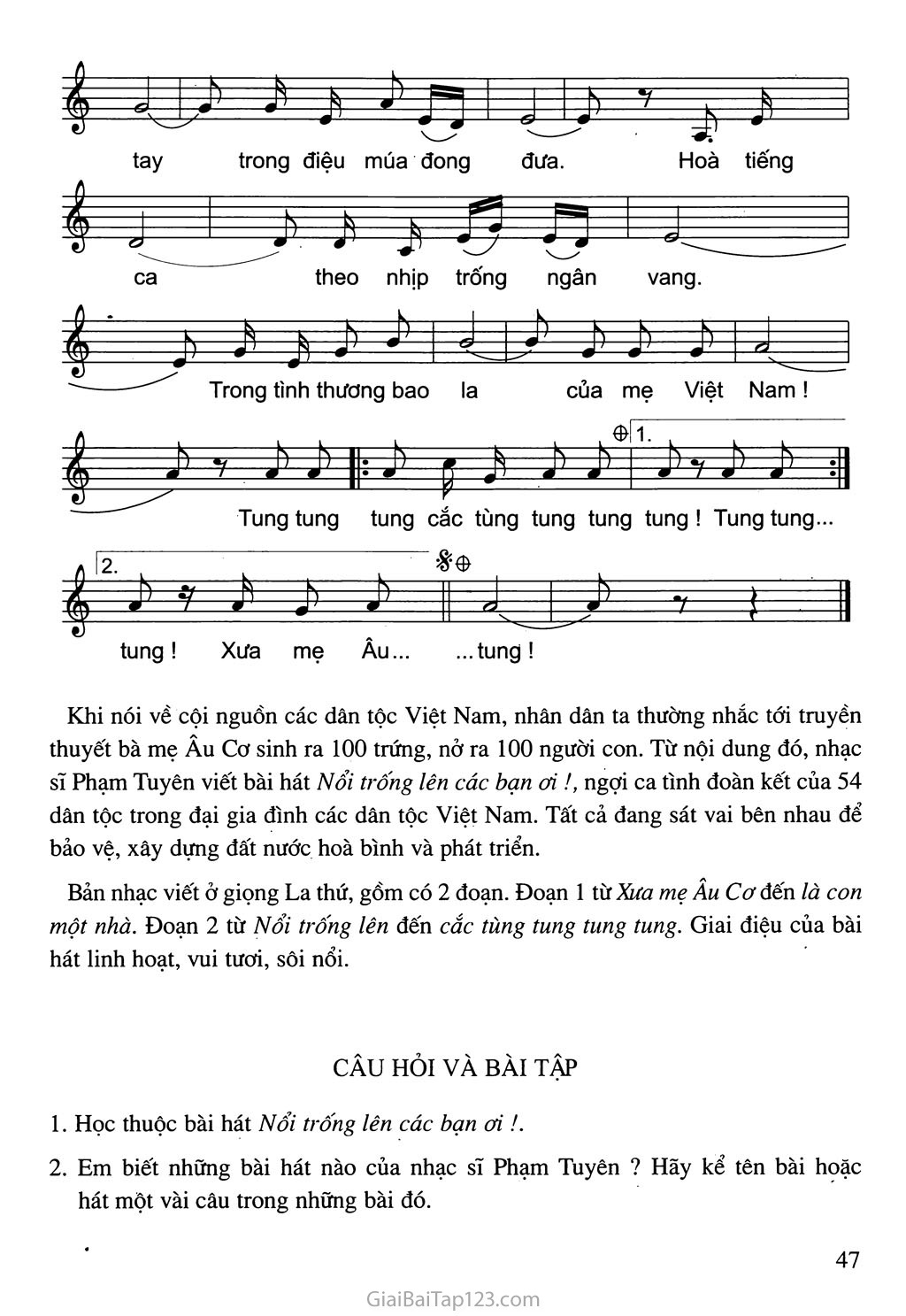 Tiết 22. Học hát: Bài Nổi trống lên các bạn ơi ! trang 2