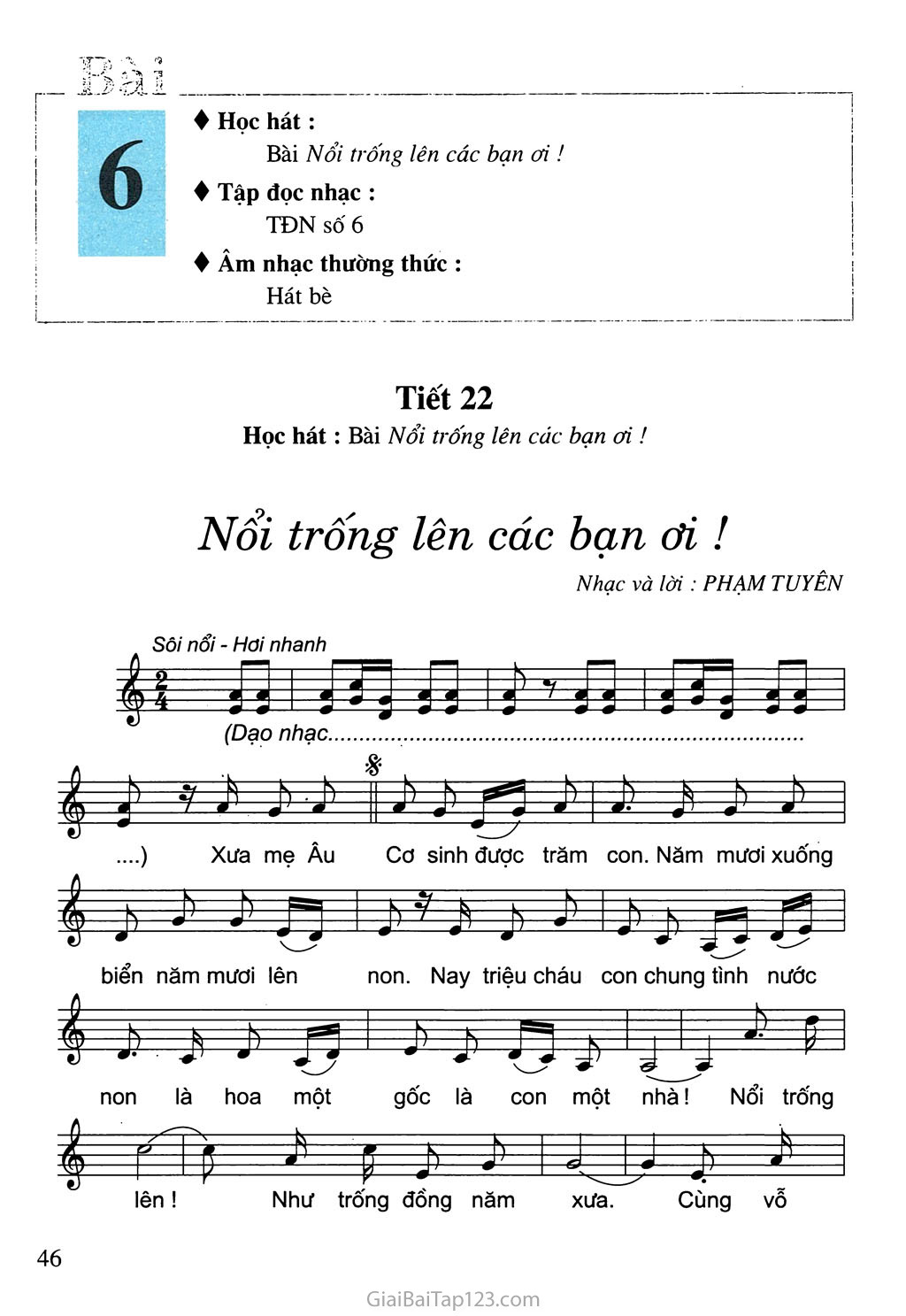 Tiết 22. Học hát: Bài Nổi trống lên các bạn ơi ! trang 1