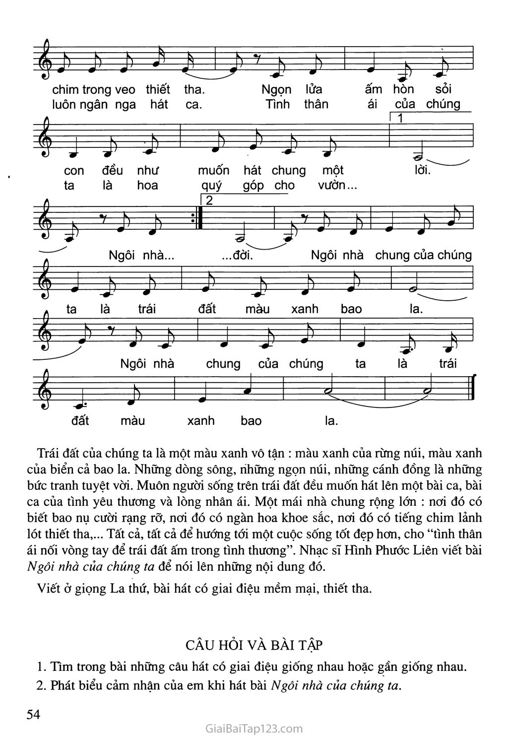 Tiết 26. Học hát: Bài Ngôi nhà của chúng ta trang 2