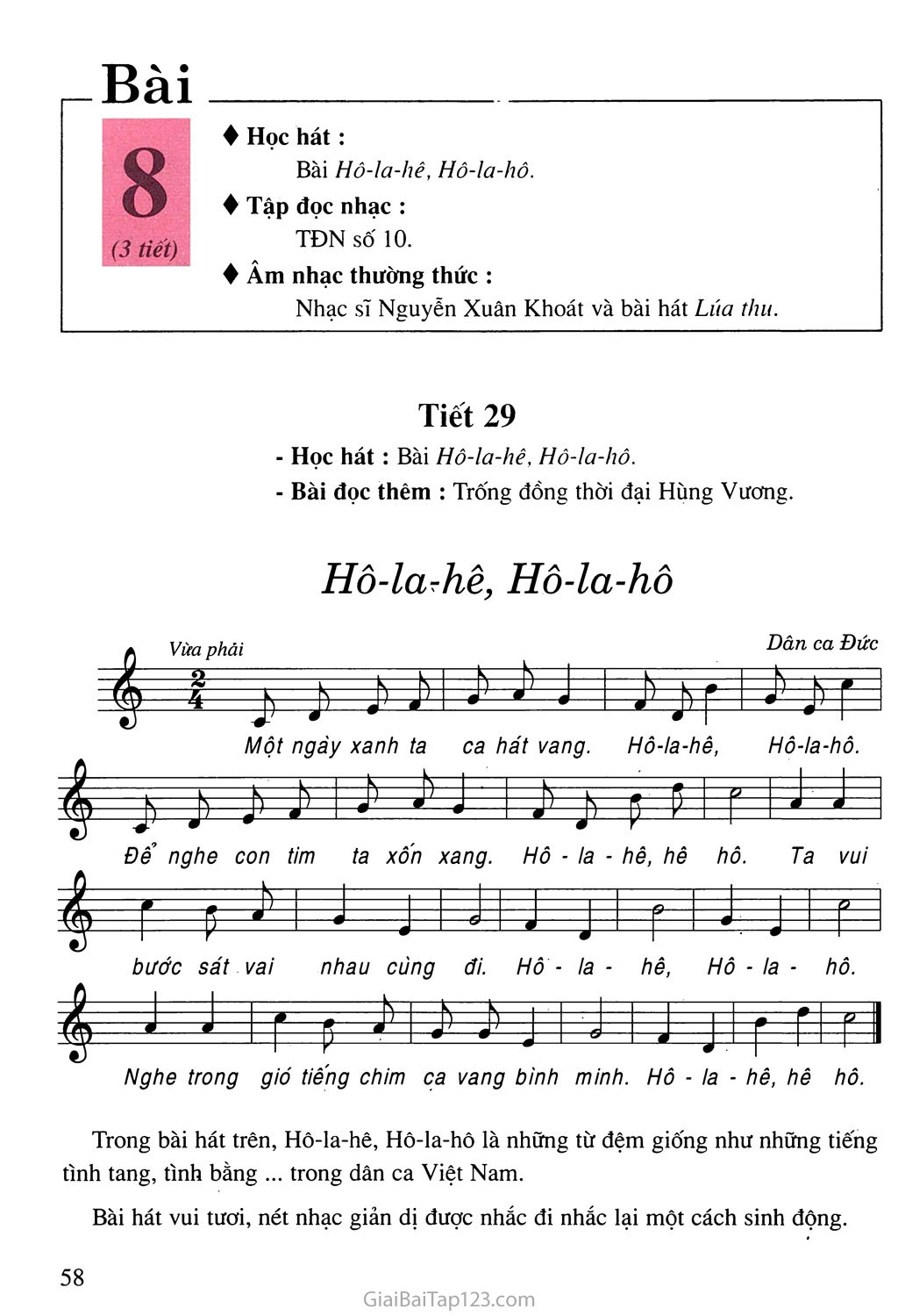 Tiết 29. Học hát: Bài Hô-la-hê, Hô-la-hô trang 1