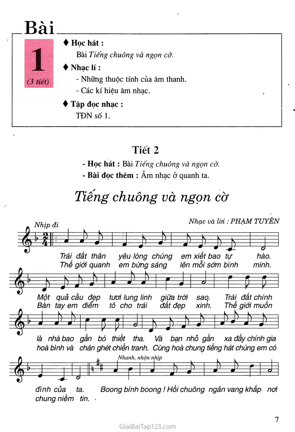 Tiết 2. Học hát: Bài Tiếng chuông và ngọn cờ trang 1