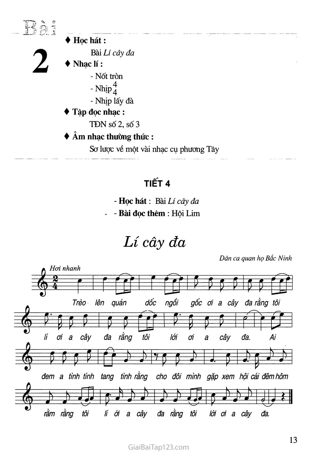 Tiết 4. Học hát: Bài Lí cây đa - Bài đọc thêm: Hội Lim trang 1