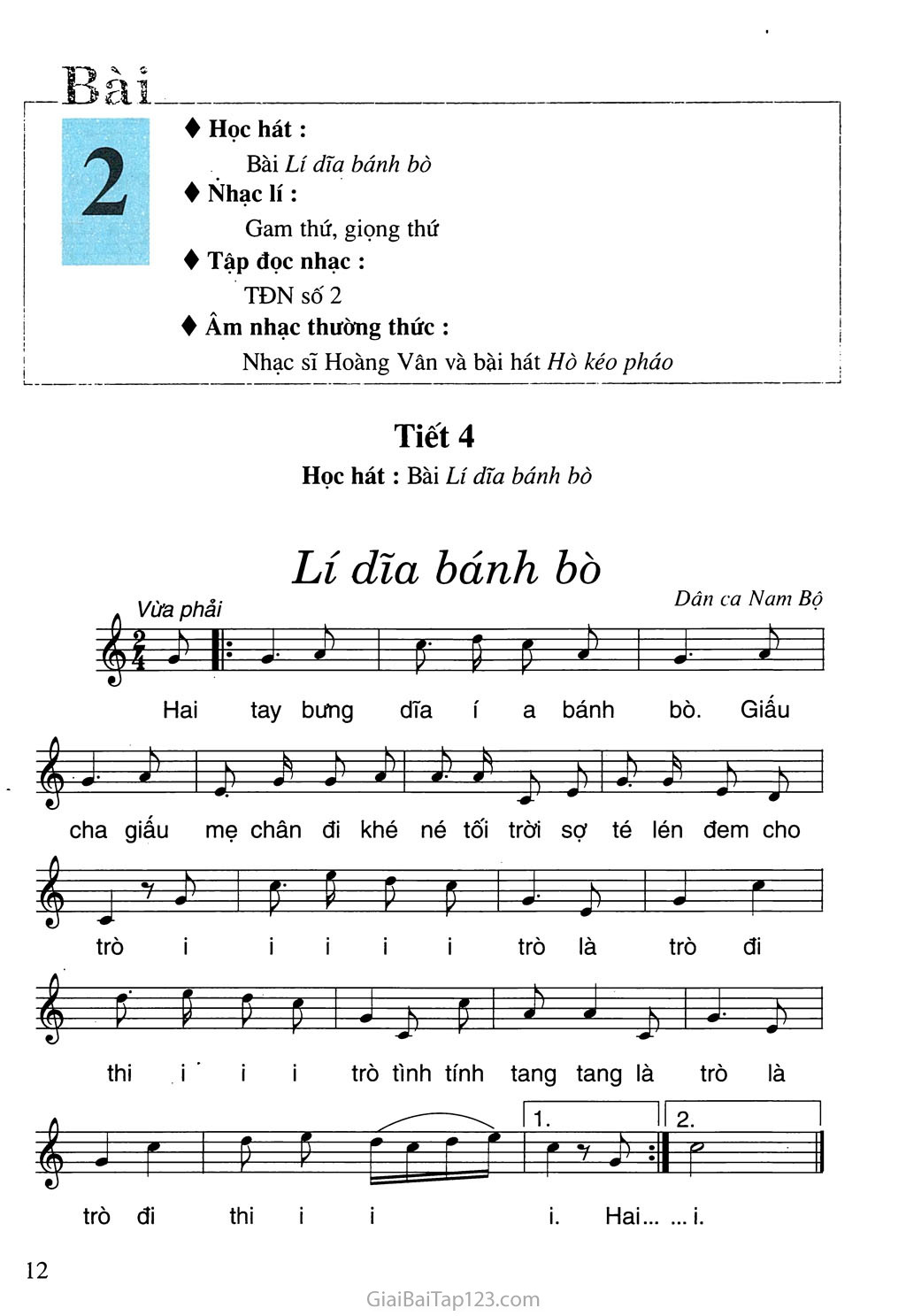 Tiết 4. Học hát: Bài Lí dĩa bánh bò trang 1