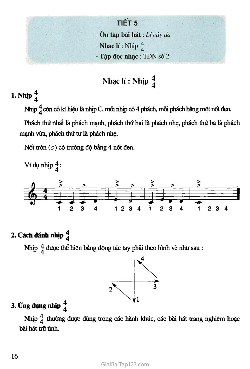 Tiết 5. Ôn tập bài hát: Lí cây đa - Nhạc lí: Nhịp 4 / 4 - Tập đọc nhạc: TĐN số 2 trang 1