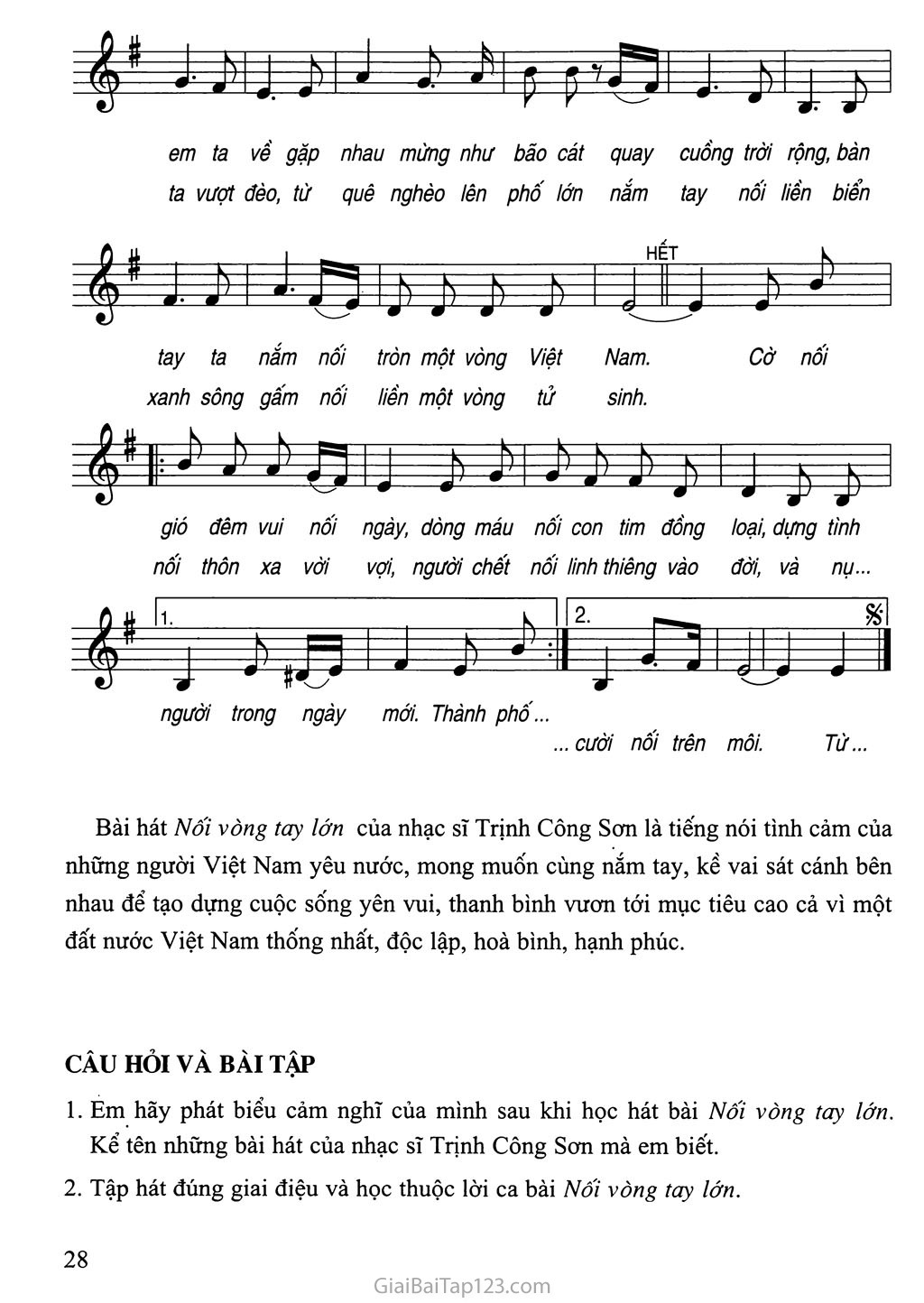 Tiết 8. Học hát: Bài Nối vòng tay lớn trang 2