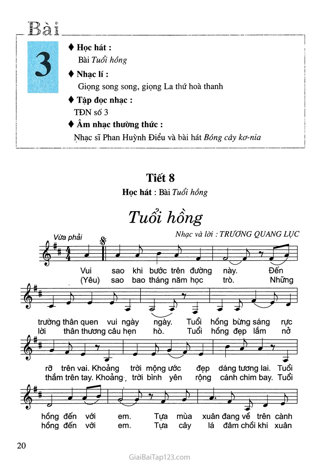 Tiết 8. Học hát: Bài Tuổi hồng trang 1