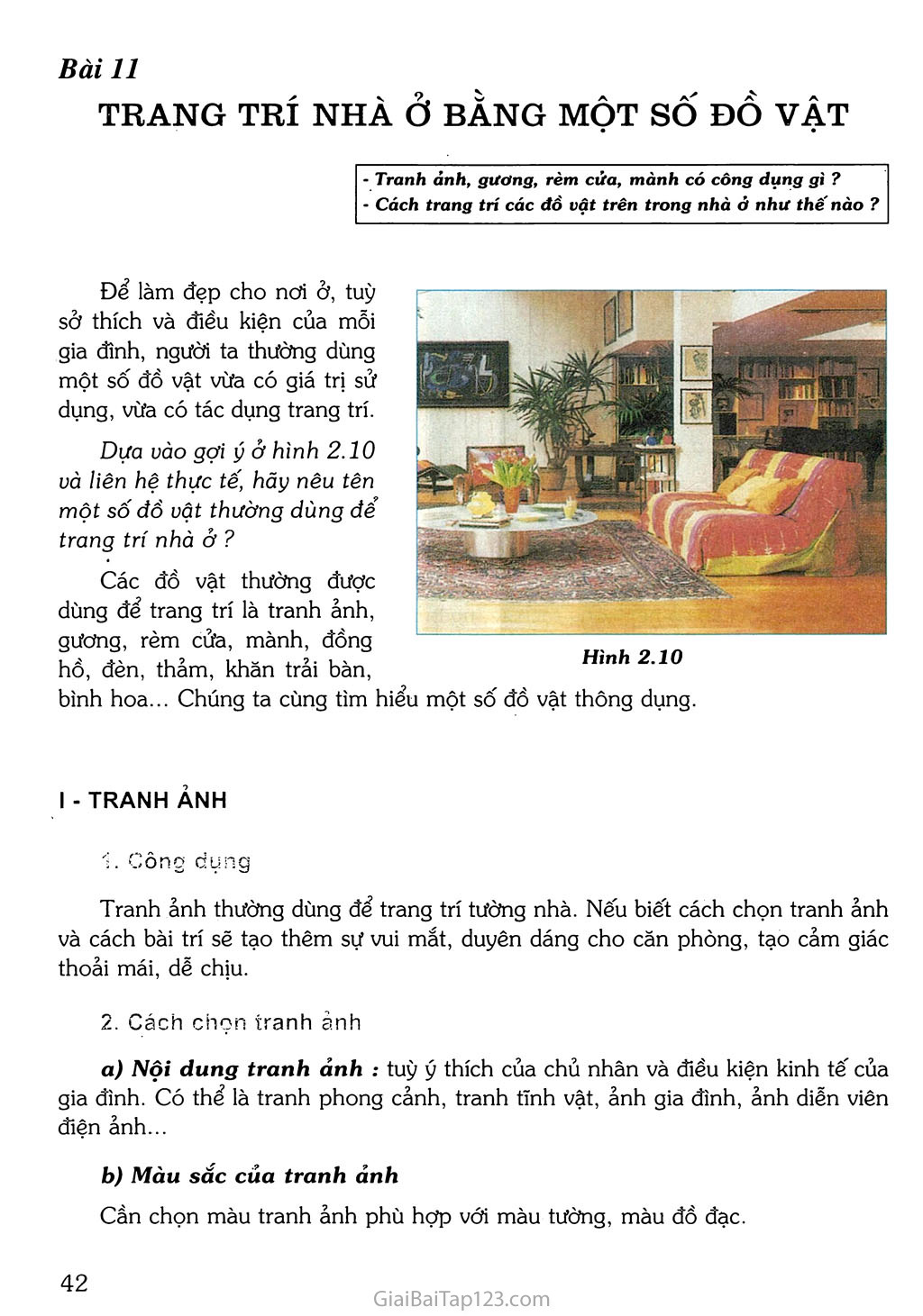SGK Công Nghệ 6 - Bài 11. Trang trí nhà ở bằng một số đồ vật