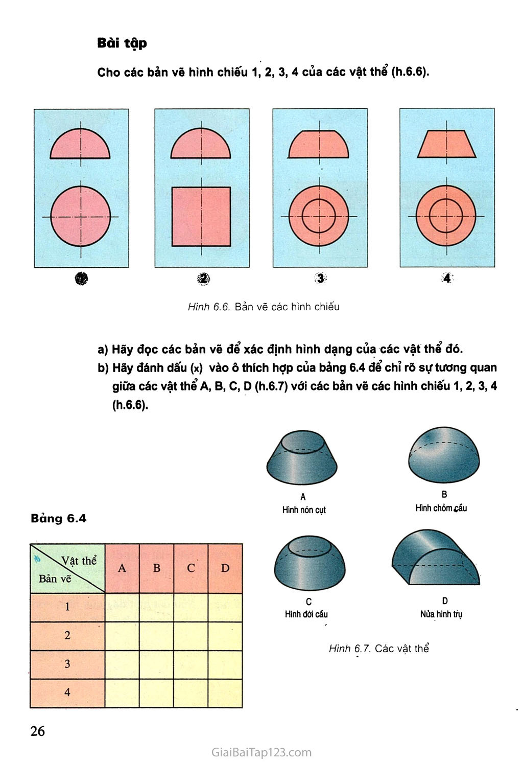 Bài 6. Bản vẽ các khối tròn xoay trang 4