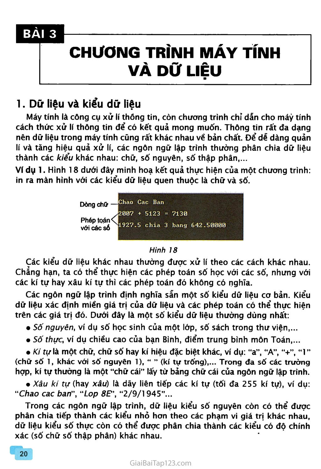 Bài 3. CHƯƠNG TRÌNH MÁY TÍNH VÀ DỮ LIỆU trang 1