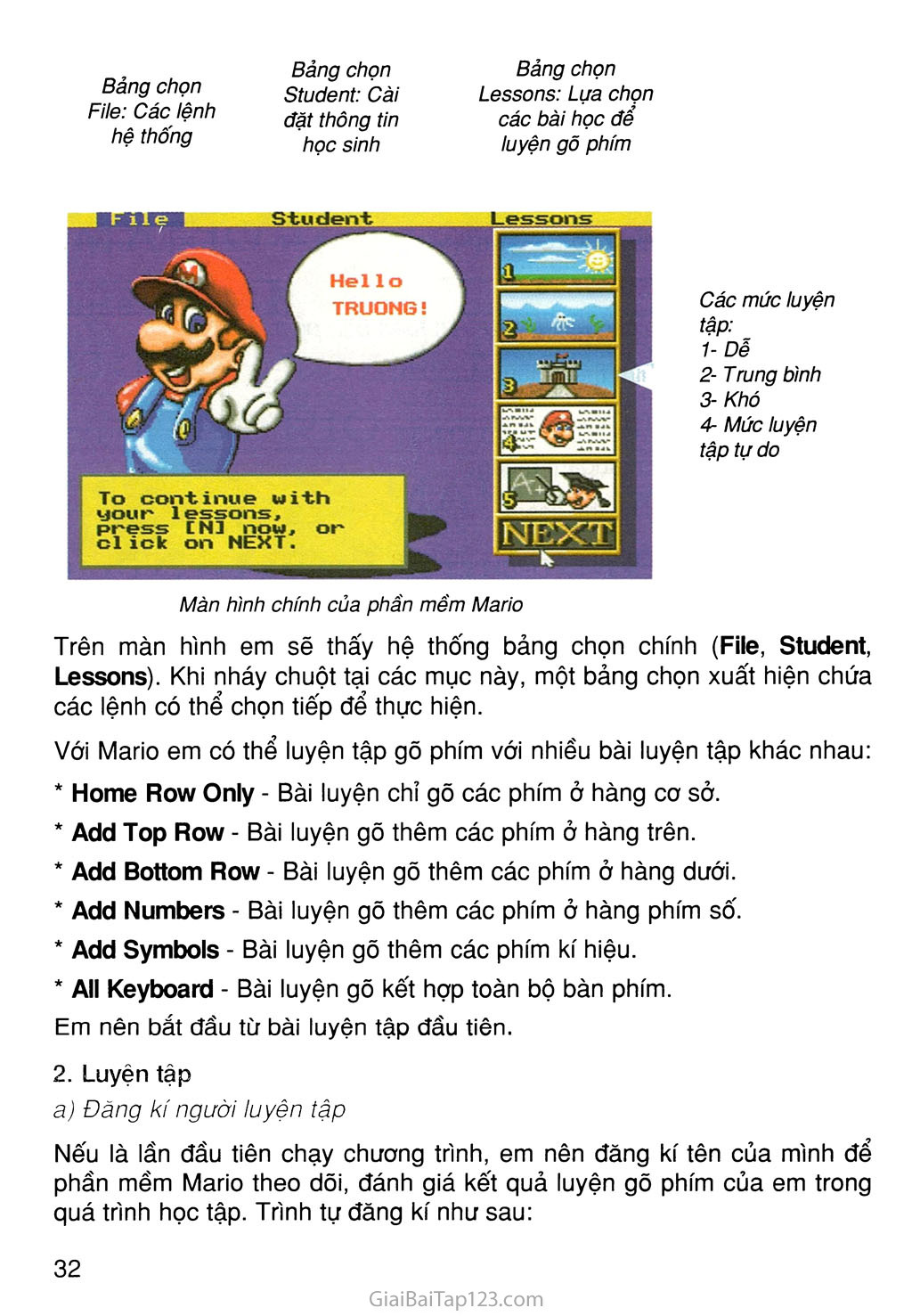 Bài 7. Sử dụng phần mềm Mario để luyện gõ phím trang 2