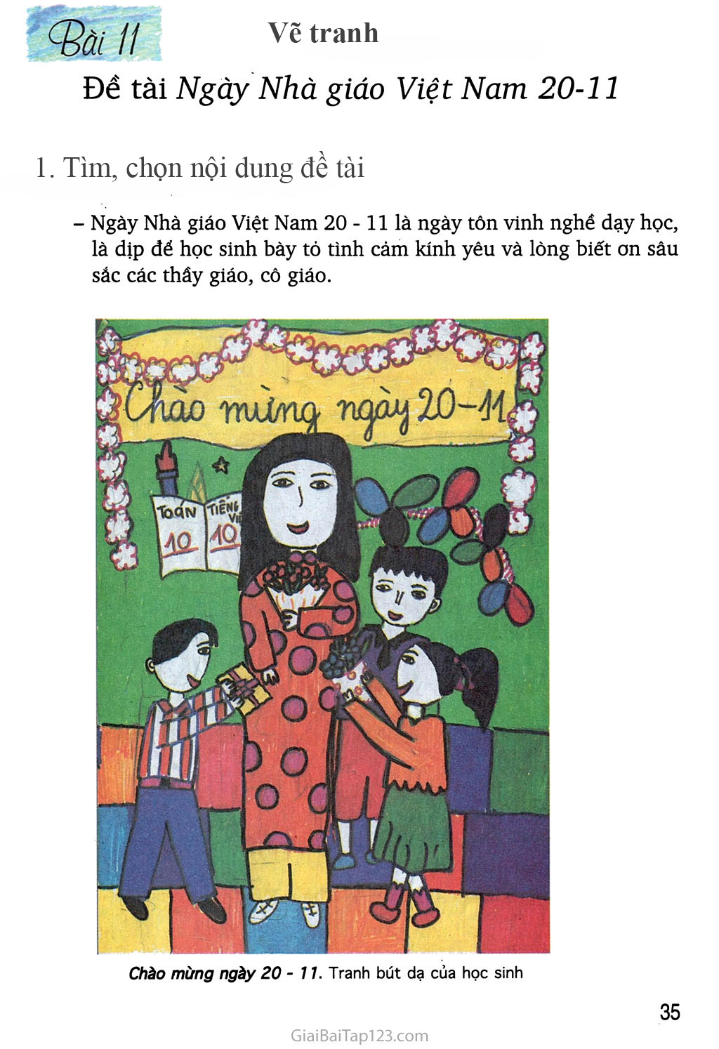 SGK Mĩ Thuật 5  Bài 11 Vẽ tranh  Vẽ tranh đề tài ngày nhà giáo Việt Nam  20  11