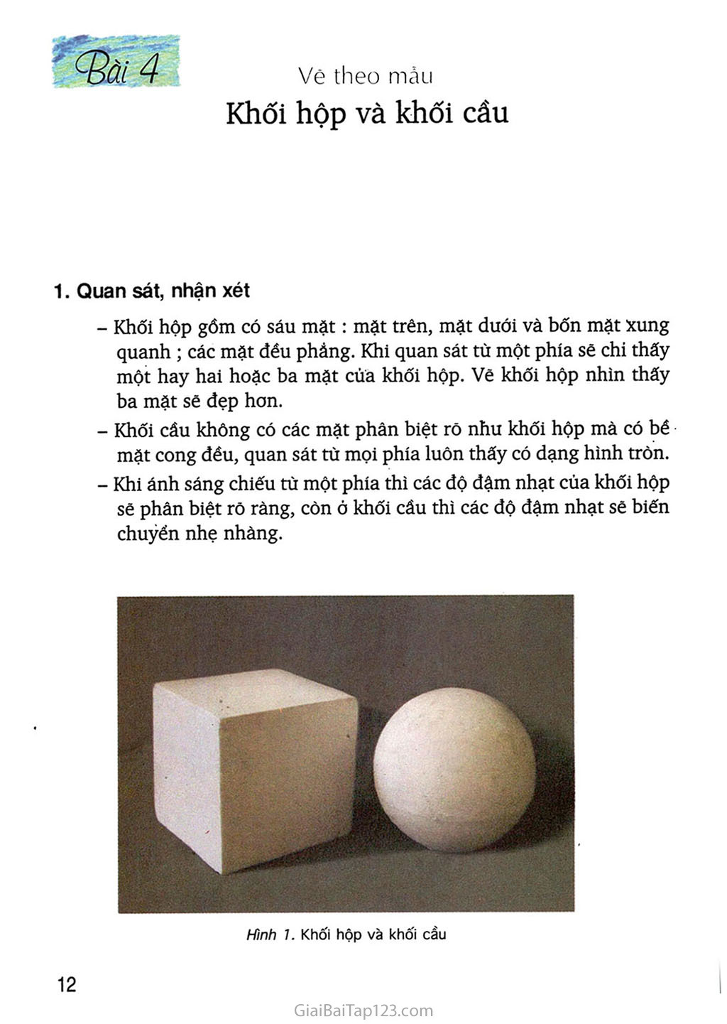 Bài 4: Vẽ theo mẫu - Khối hộp và khối cầu trang 1