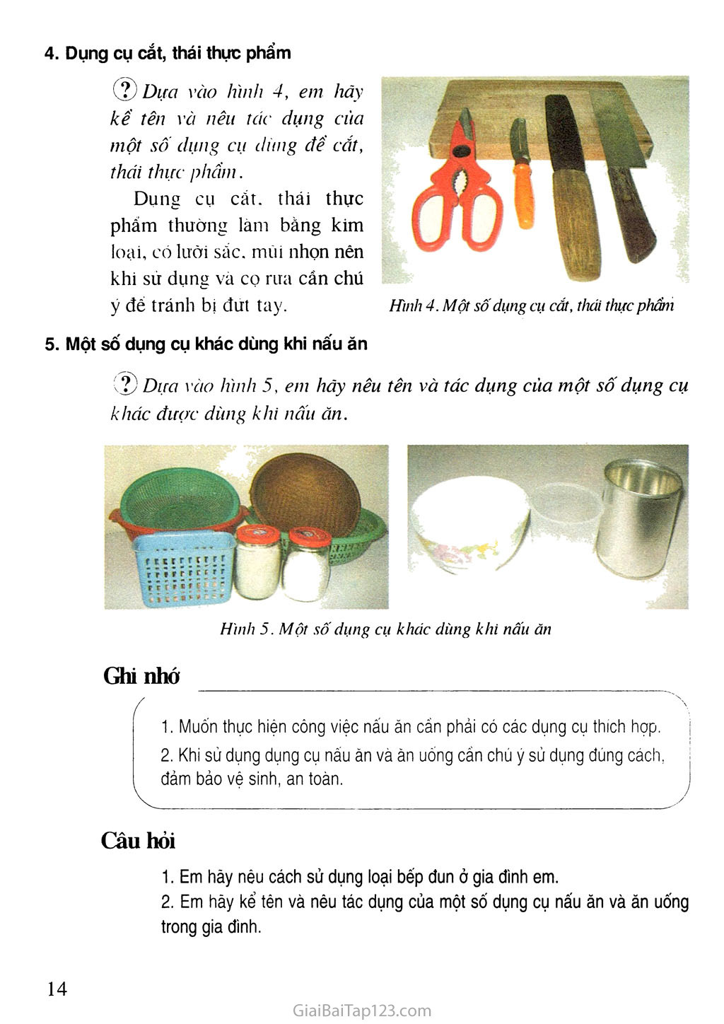 Bài 3. Một số dụng cụ nấu ăn và ăn uống trong gia đình trang 3
