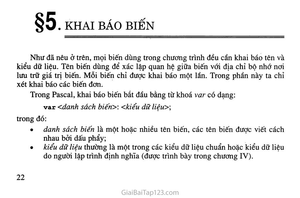 Bài 5. Khai báo biến trang 1 Bài 5. Khai báo biến trang 1