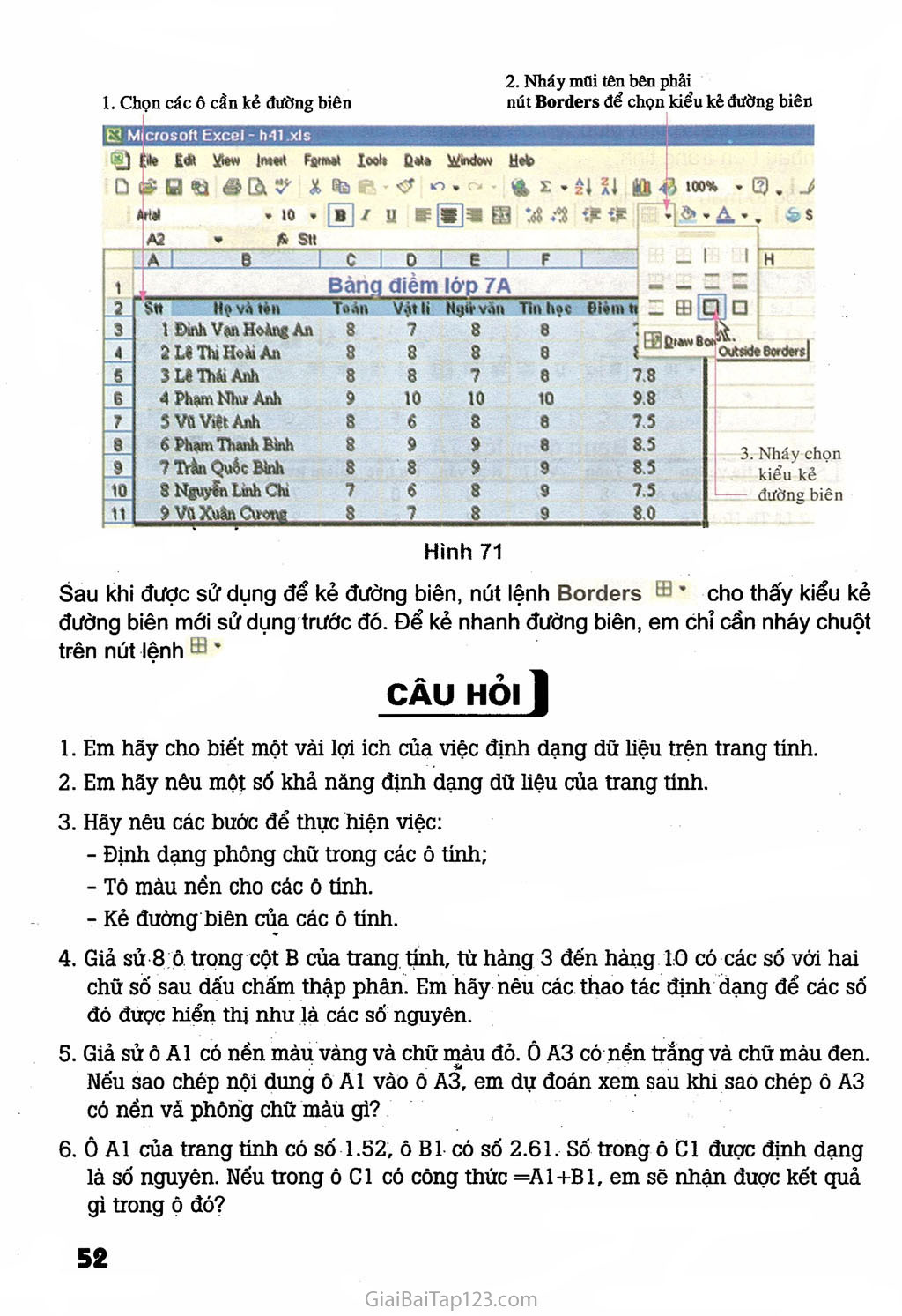 SGK Tin Học 7 - Bài 6. Định dạng trang tính