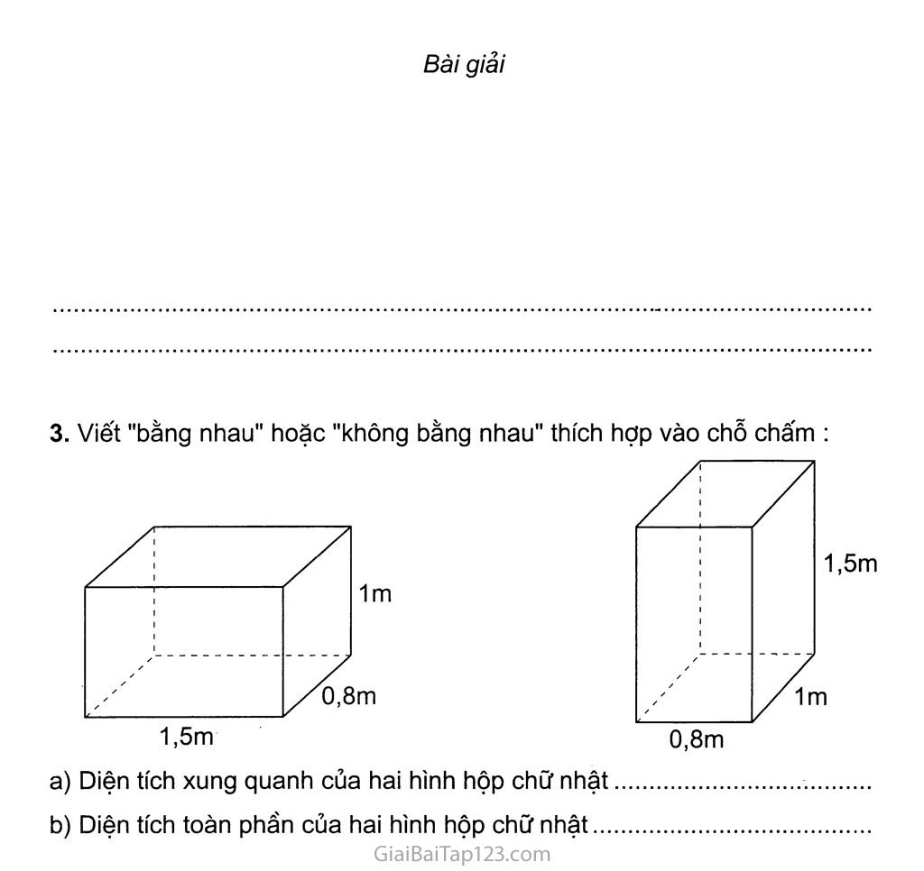 Bài 105: Diện tích xung quanh và diện tích toàn phần của hình hộp chữ nhật trang 2