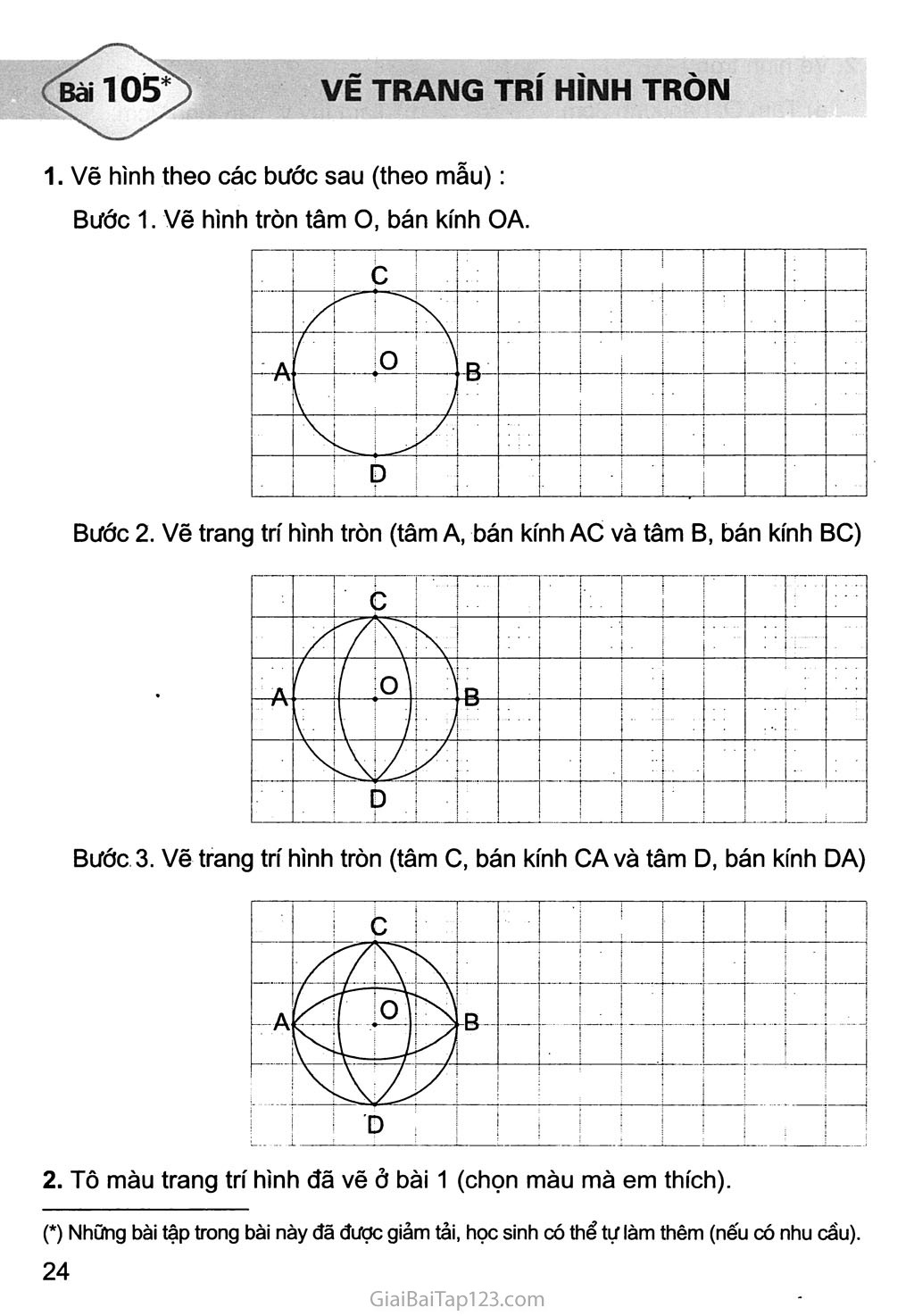 SGK Vở bài tập Toán 3 - Bài 105: Vẽ trang trí hình tròn