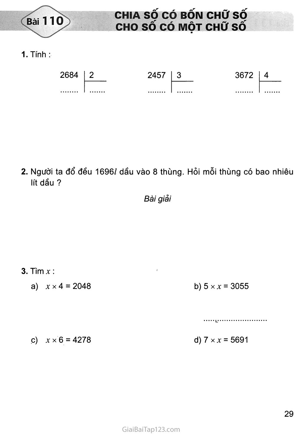 Bài 110: Chia số có bốn chữ số với số có một chữ số trang 1