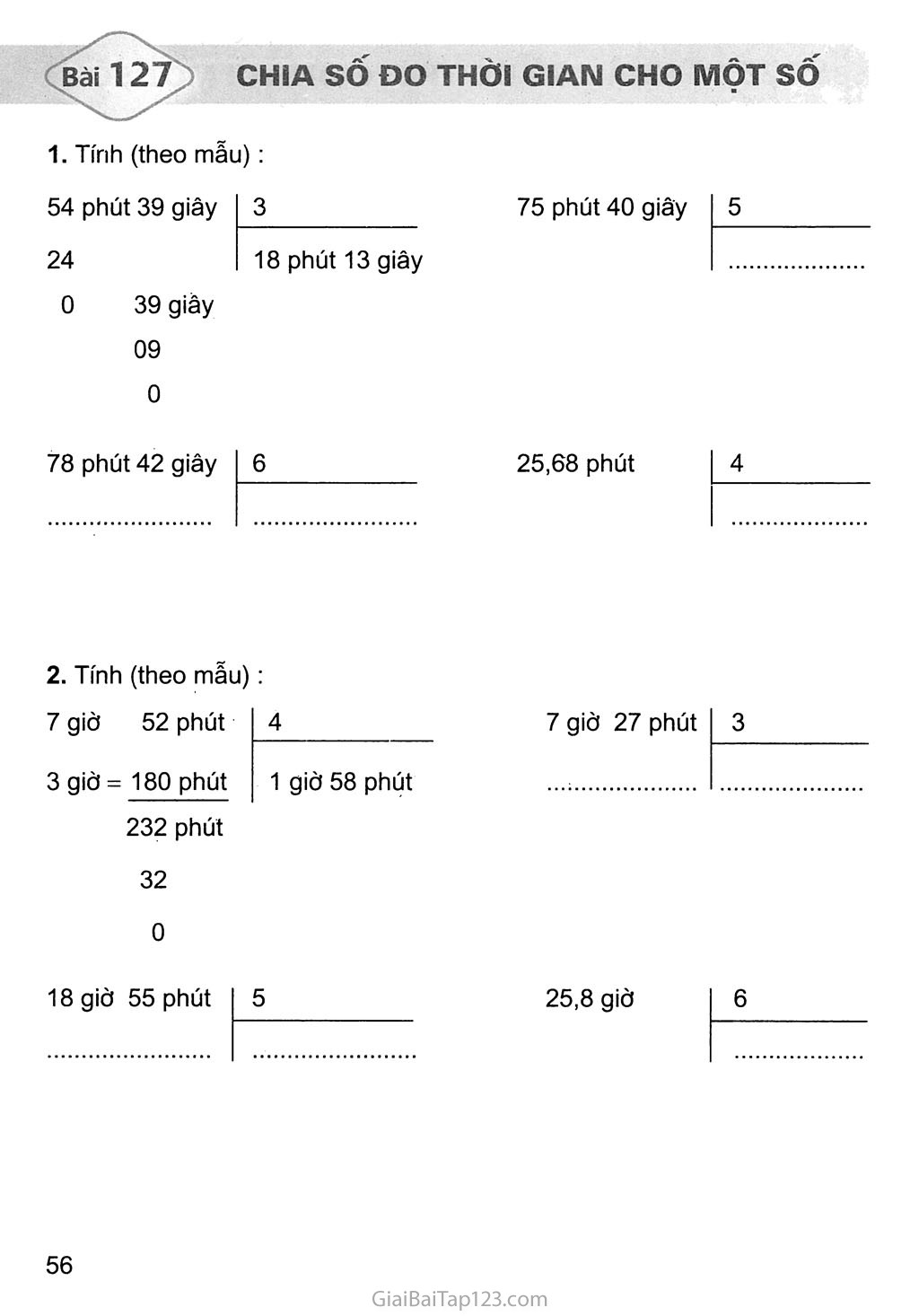 Bài 127: Chia số đo thời gian với một số trang 1