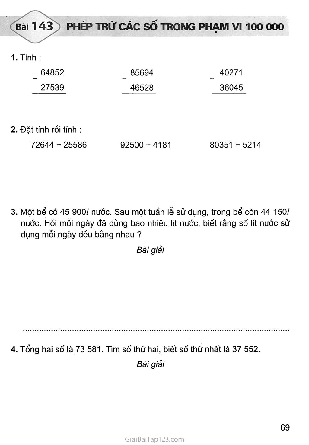 Bài 143: Phép trừ các số trong phạm vi 100 000 trang 1