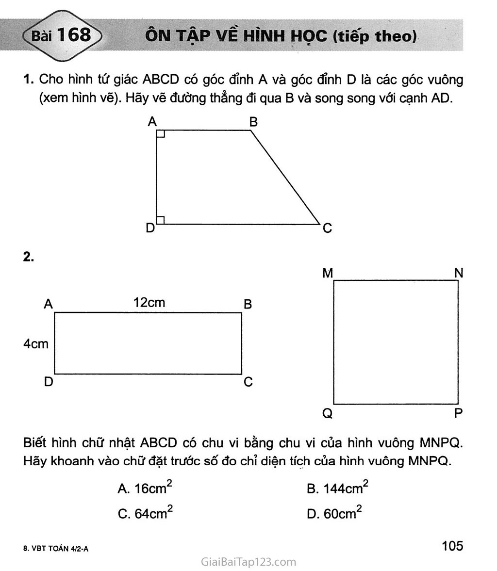 Bài 168: Ôn tập về hình học (tiếp theo) trang 1