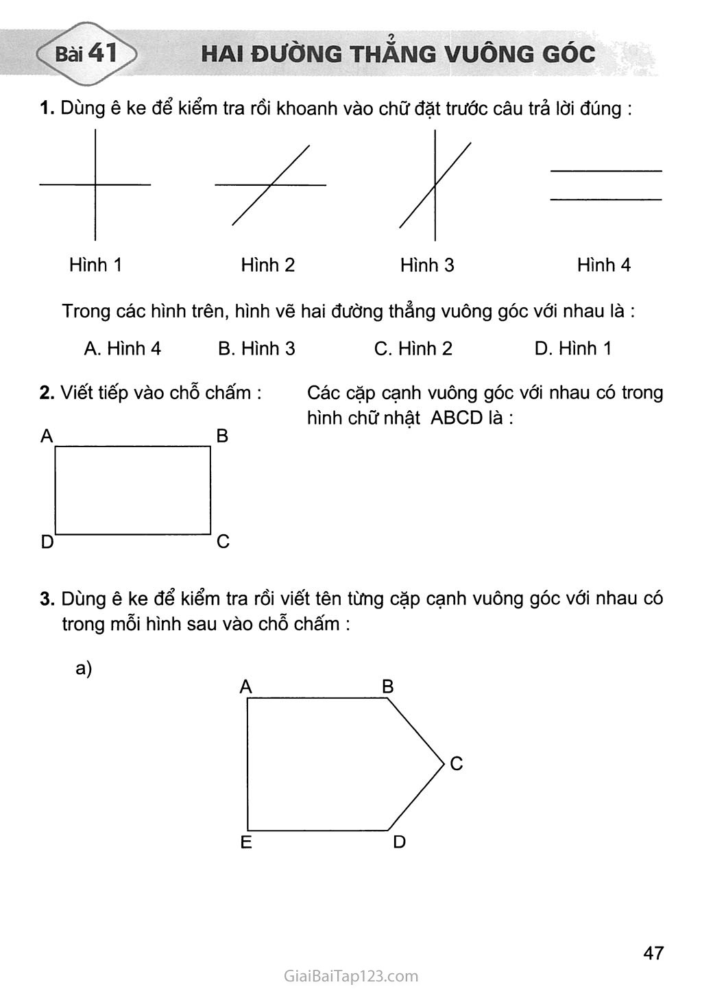 Bài 41. Hai đường thẳng vuông góc trang 1