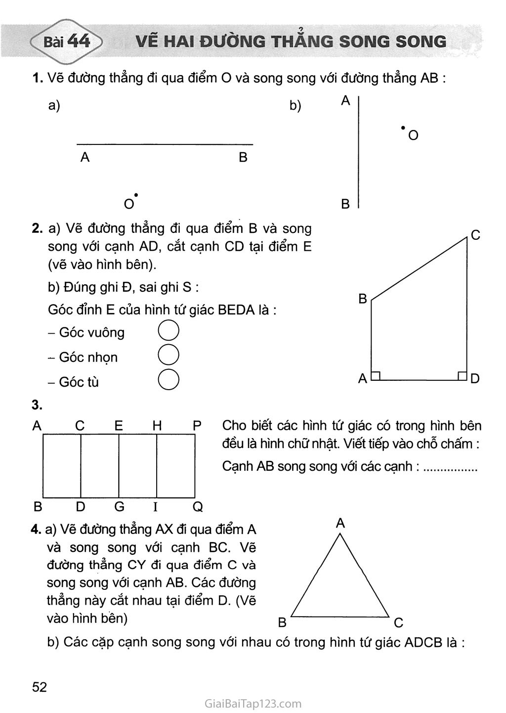 SGK Vở bài tập Toán 4 - Bài 44. Vẽ hai đường thẳng song song