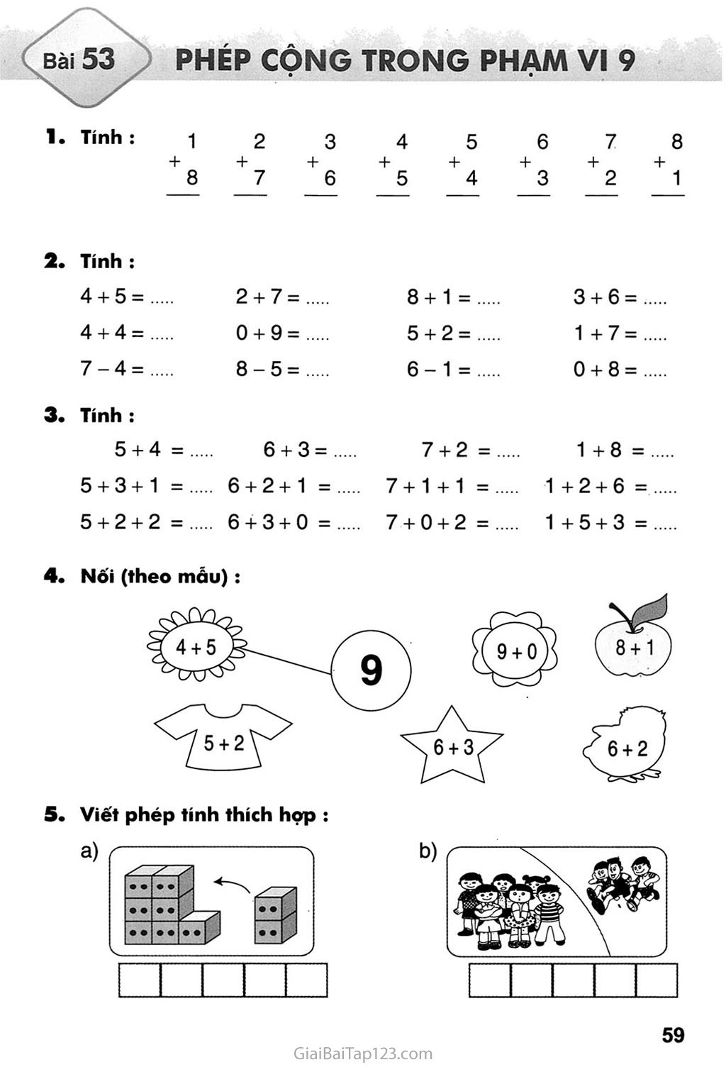 Bài 53. Phép cộng trong phạm vi 9 trang 1 Bài 53. Phép cộng trong phạm vi 9 trang 1