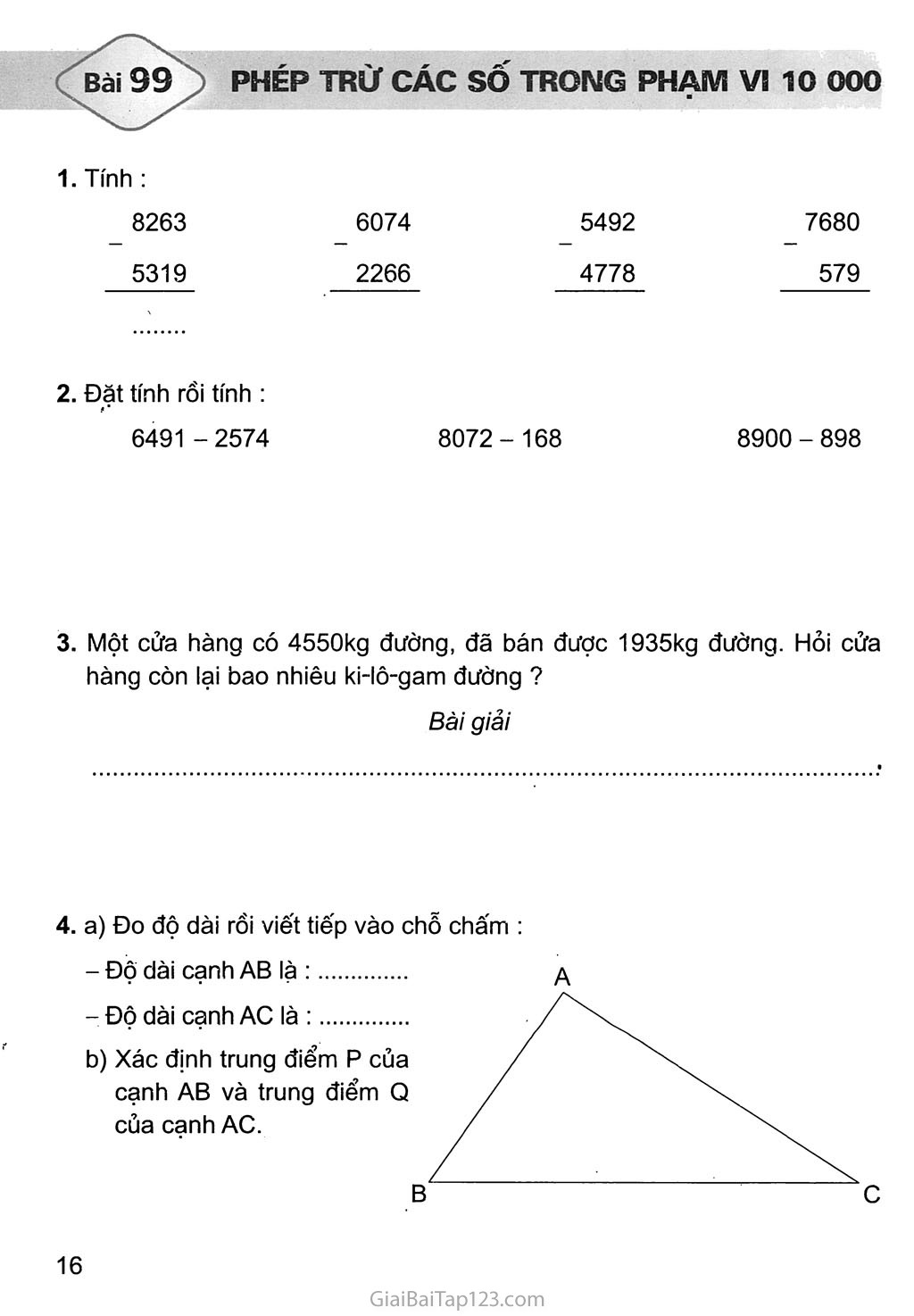 Bài 99: Phép trừ các số trong phạm vi 10 000 trang 1