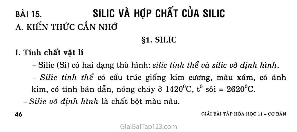 Bài 15: Silic và hợp chất của silic trang 1