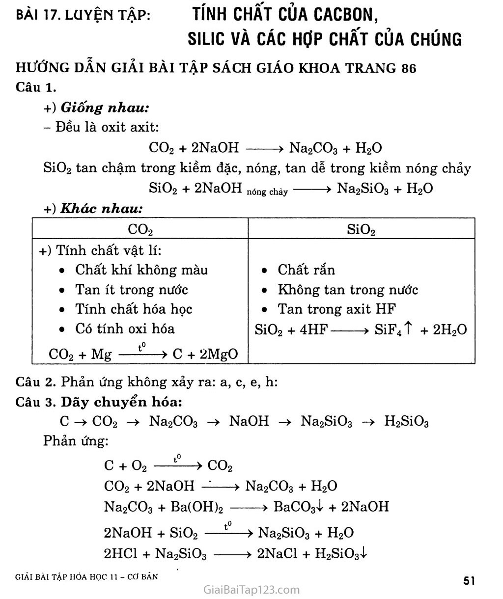 Bài 17: Luyện tập: Tính chất của cacbon, silic và các hợp chất của chúng trang 1