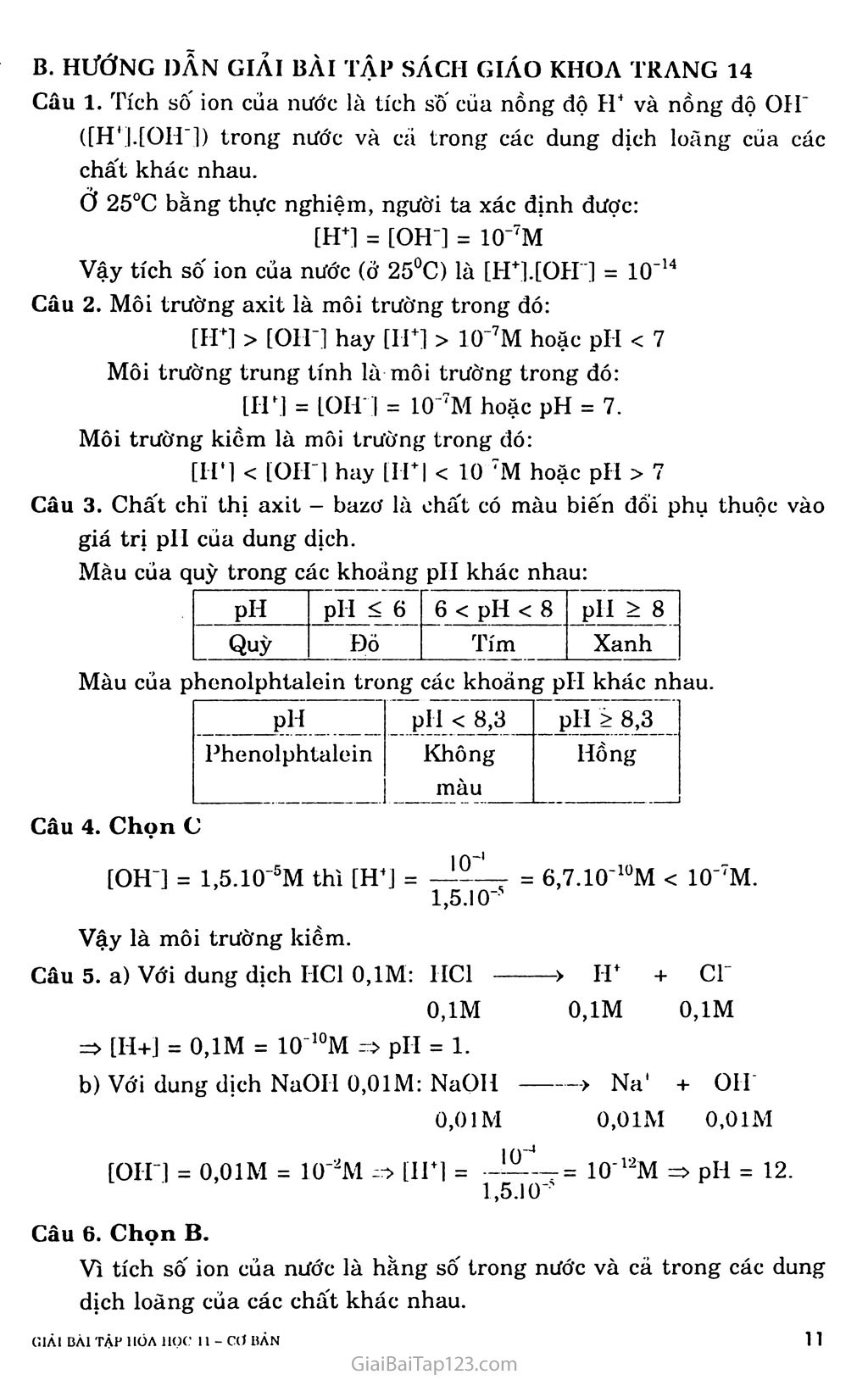 Bài 3: Sự điện ly của nước, pH: Chất chỉ thị aixit bazơ trang 3