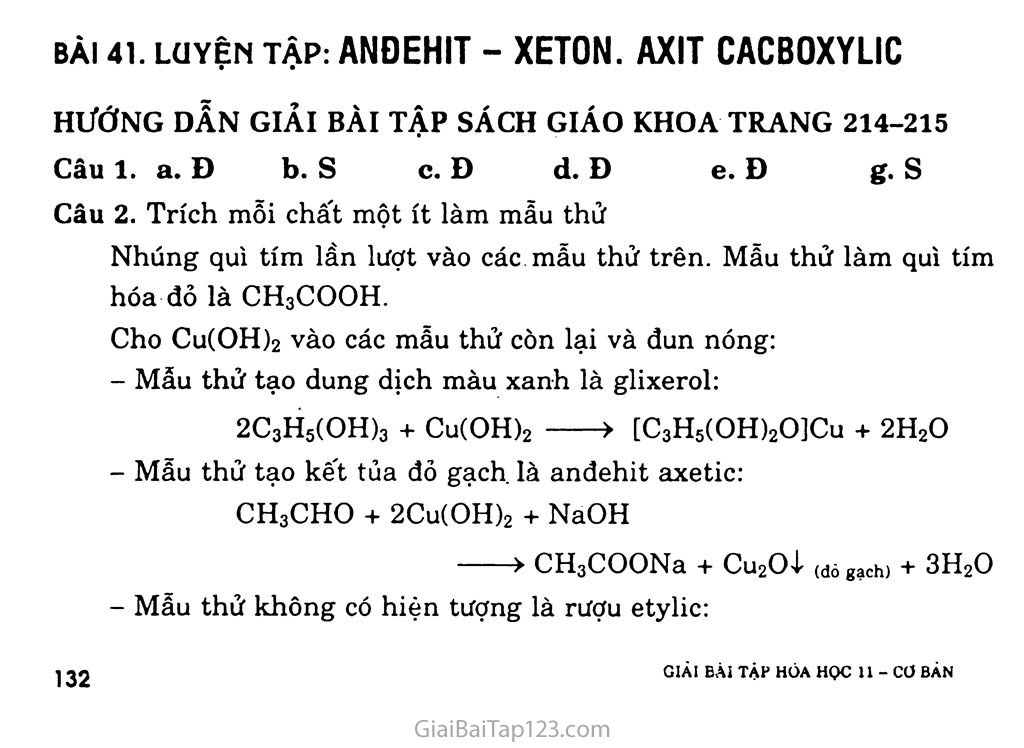 Bài 41: Luyện tập: Anđehit - Xeton - Axit cacboxylic trang 1