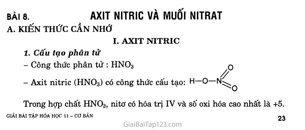 Bài 8: Axit nitric và muối nitrảt trang 1