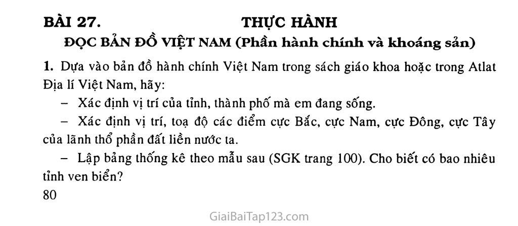 Bài 27. Thực hành: Đọc bản đồ Việt Nam trang 1