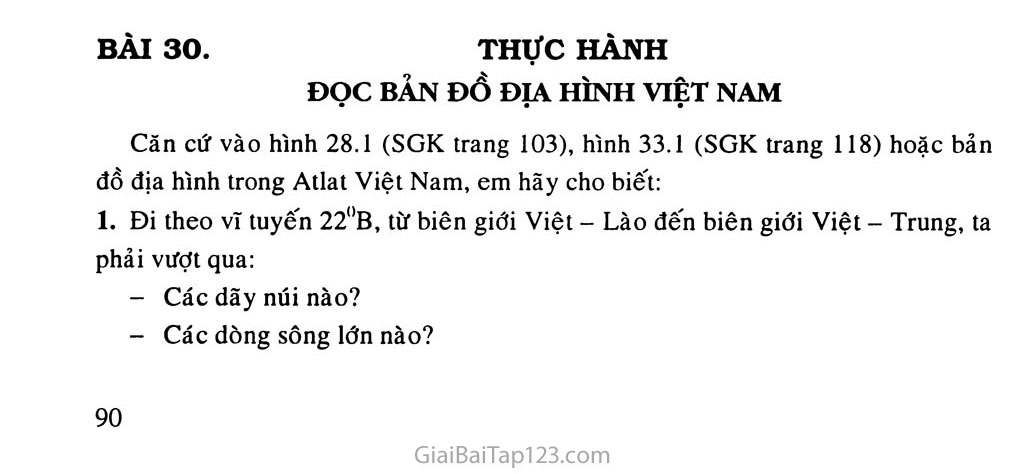 Bài 30. Thực hành: Đọc bản đồ địa hình Việt Nam trang 1