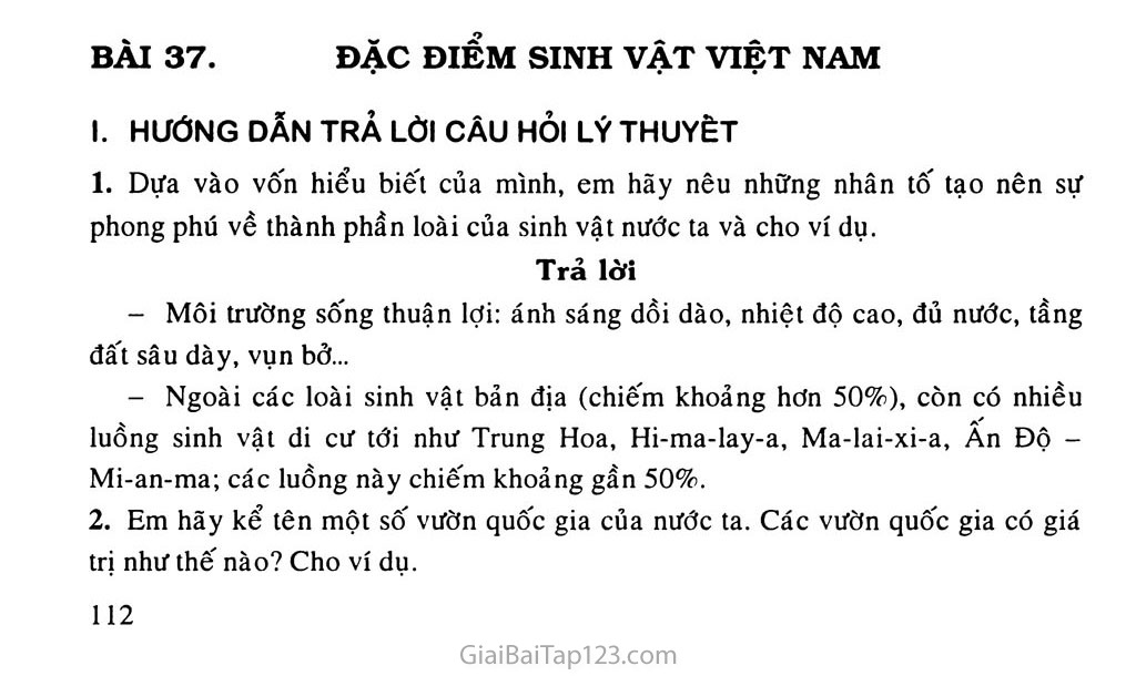Bài 37. Đặc điểm sinh vật Việt Nam trang 1