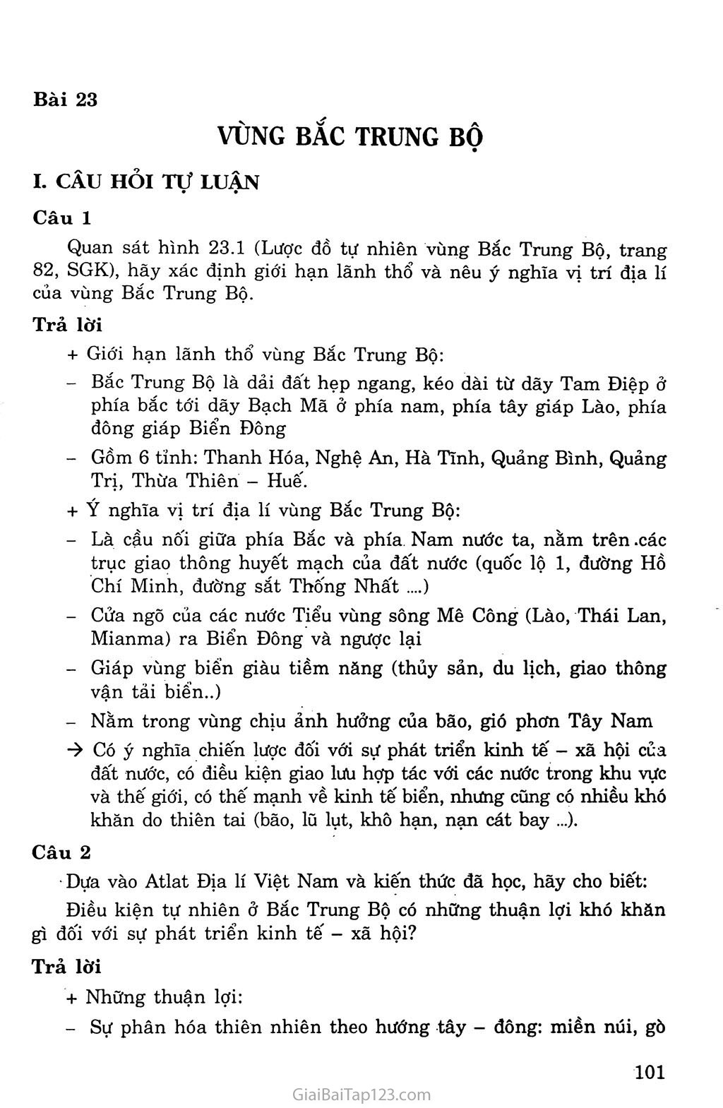 Bài 23. Vùng Bắc Trung Bộ trang 1 Bài 23. Vùng Bắc Trung Bộ trang 1